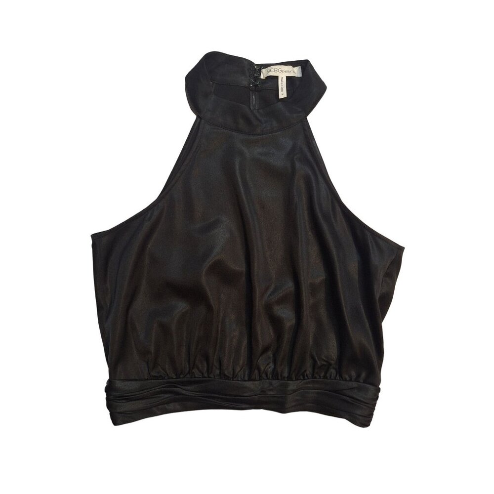 BCBG Generation Womens Black Satin Halter Crop Top - Size M